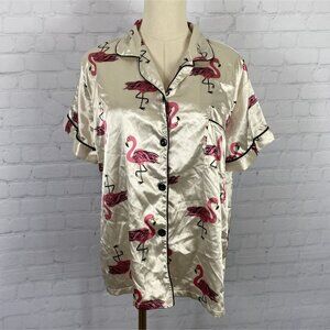 CLEARANCE Large Flamingo Satin Button Up PJ Top